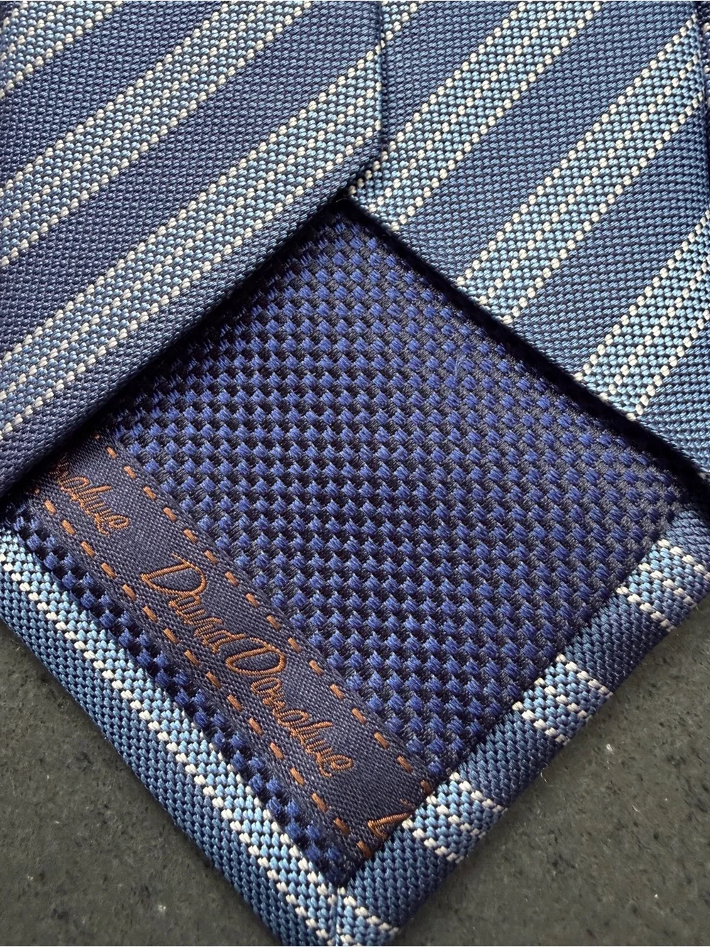 Classic Navy Blue Diagonal Stripe Tie David Donahue Made in USA 100% Silk